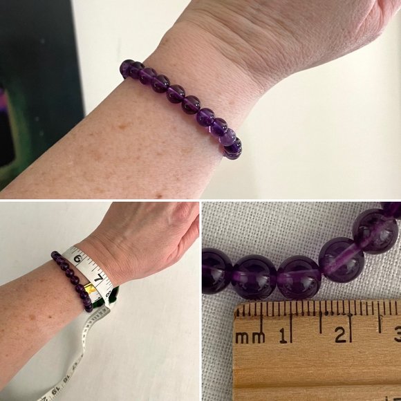 Amethyst Healing Natural Gemstone Bead Bracelet for Women or Men One Size 8mm - Picture 5 of 5